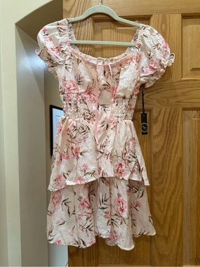 Liberty Love Pink Floral Tiered Puff Sleeve Dress